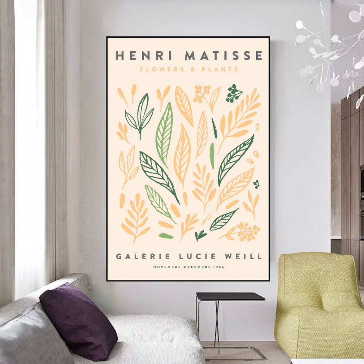 Matisse Flowers Leaf Coral Lemon Abstract Canvas Wall Art