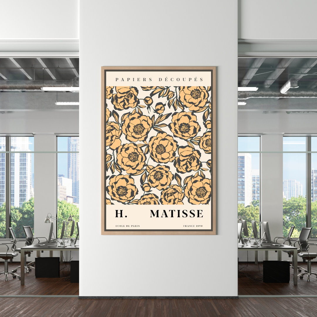 Matisse Flowers Leaf Coral Lemon Abstract Canvas Wall Art-ChandeliersDecor