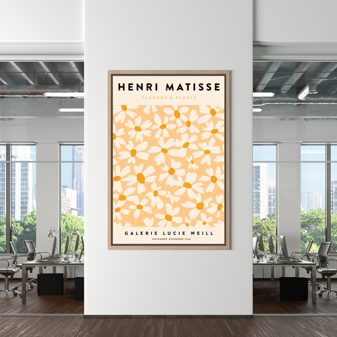 Matisse Flowers Leaf Coral Lemon Abstract Canvas Wall Art-ChandeliersDecor