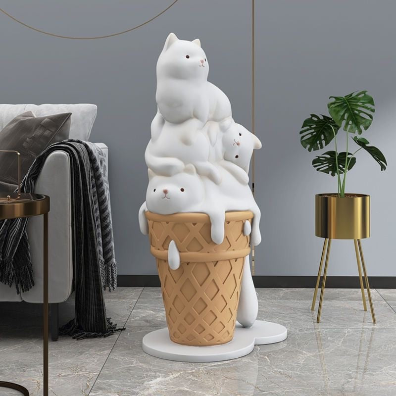 Melted Ice Cream Cat Statues Sculpture Ornament