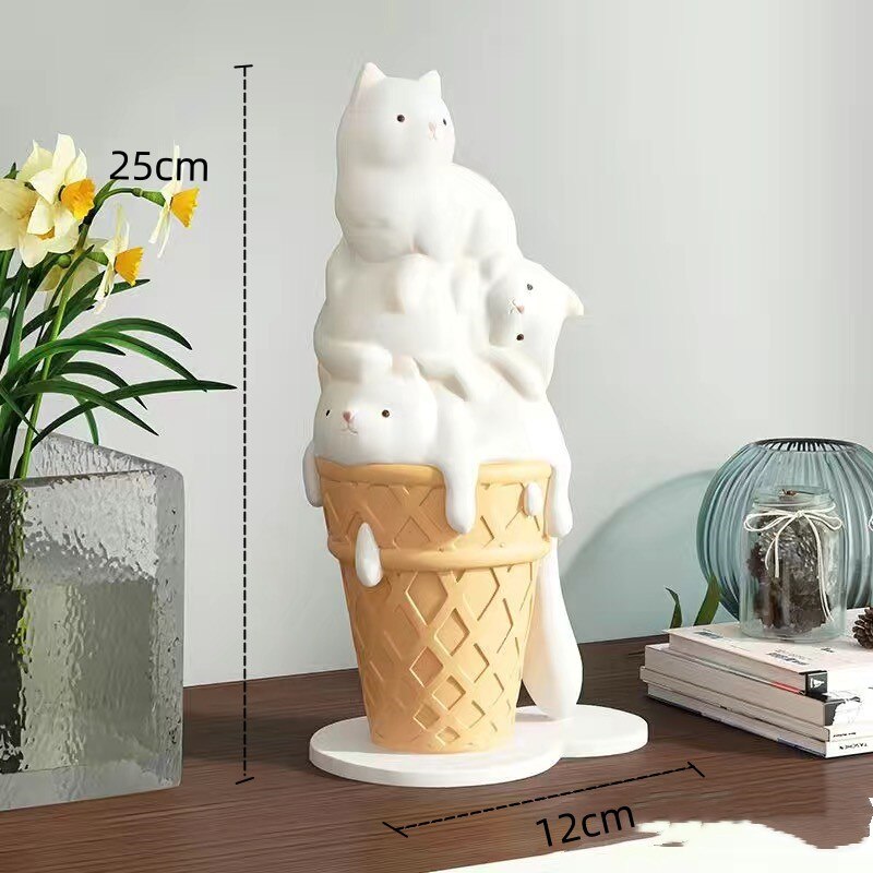 Melted Ice Cream Cat Statues Sculpture Ornament-ChandeliersDecor