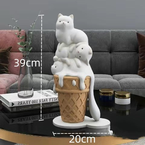 Melted Ice Cream Cat Statues Sculpture Ornament-ChandeliersDecor