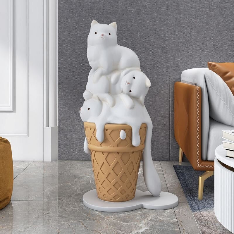 Melted Ice Cream Cat Statues Sculpture Ornament-ChandeliersDecor