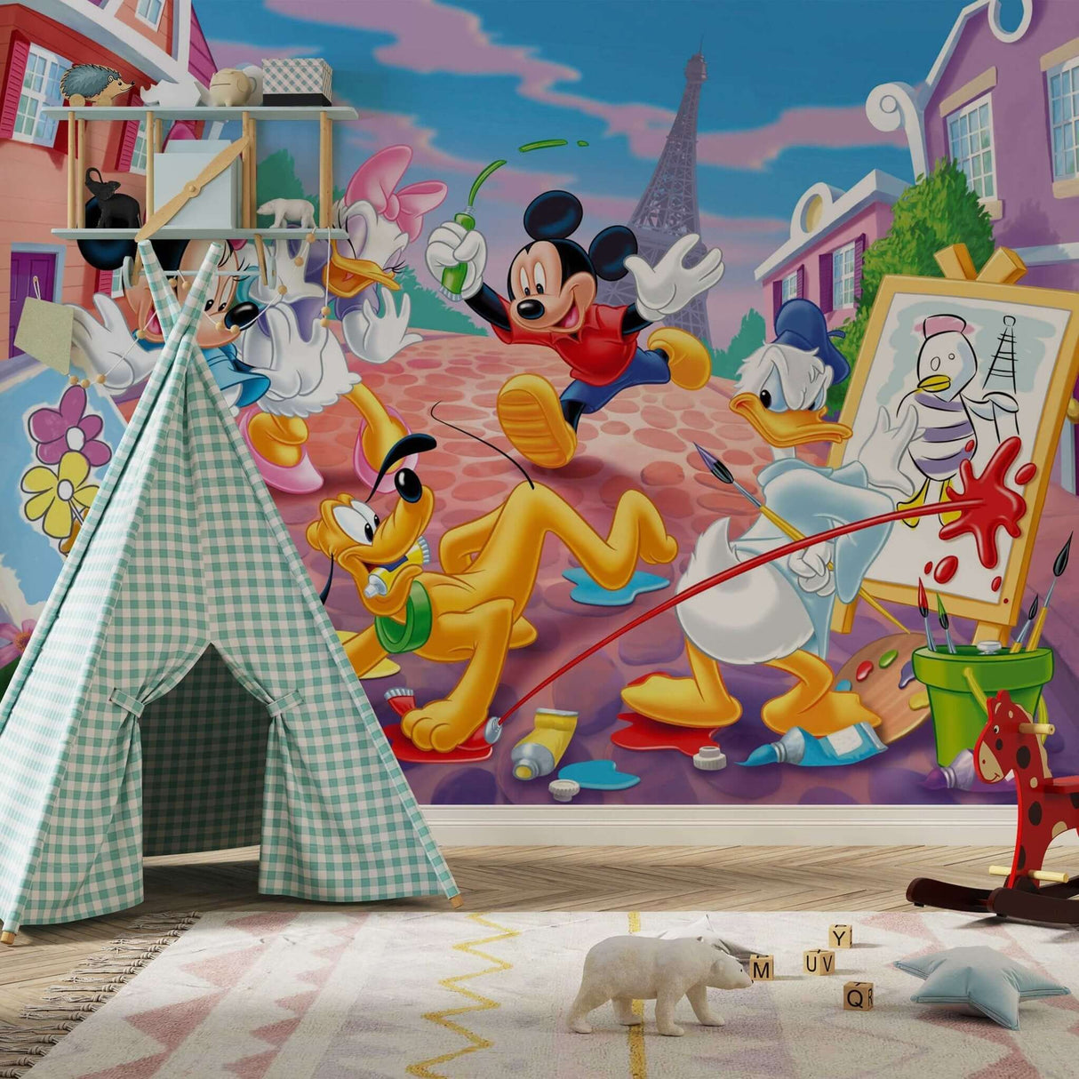 Mickey & Friends Paris Adventure Kids Wallpaper Mural-ChandeliersDecor.com