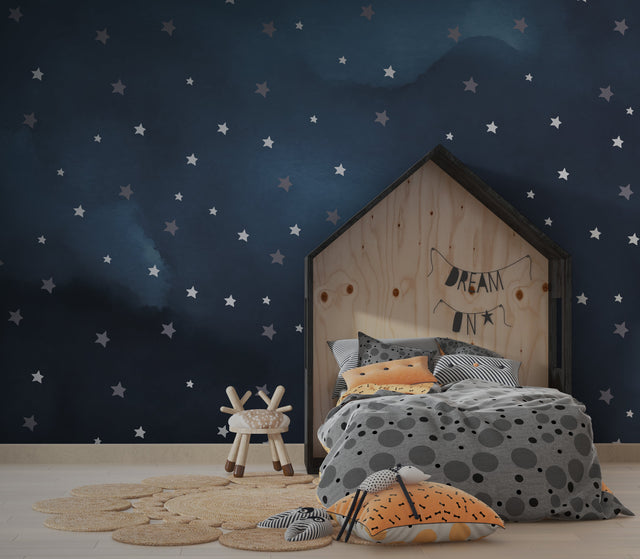 Midnight Blue Stars - Kids Room Wallpaper Mural-ChandeliersDecor