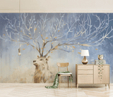 Midnight Reindeer Tree Trunks Wallpaper Mural-ChandeliersDecor.com