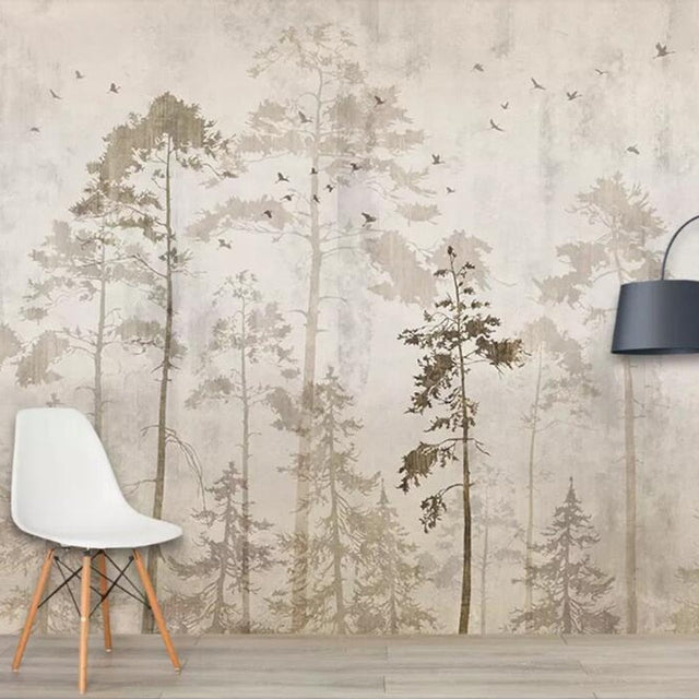 Minimalist Serenity Tree Mural Wallpaper-ChandeliersDecor