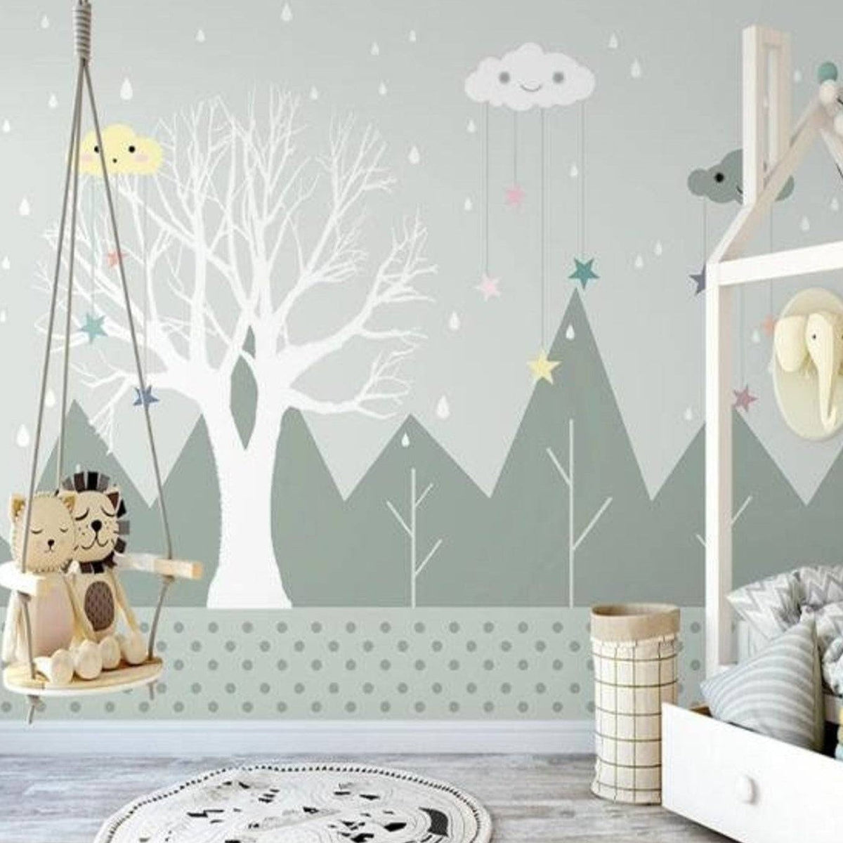 Misty Mountain Adventure Baby Room Wallpaper-ChandeliersDecor