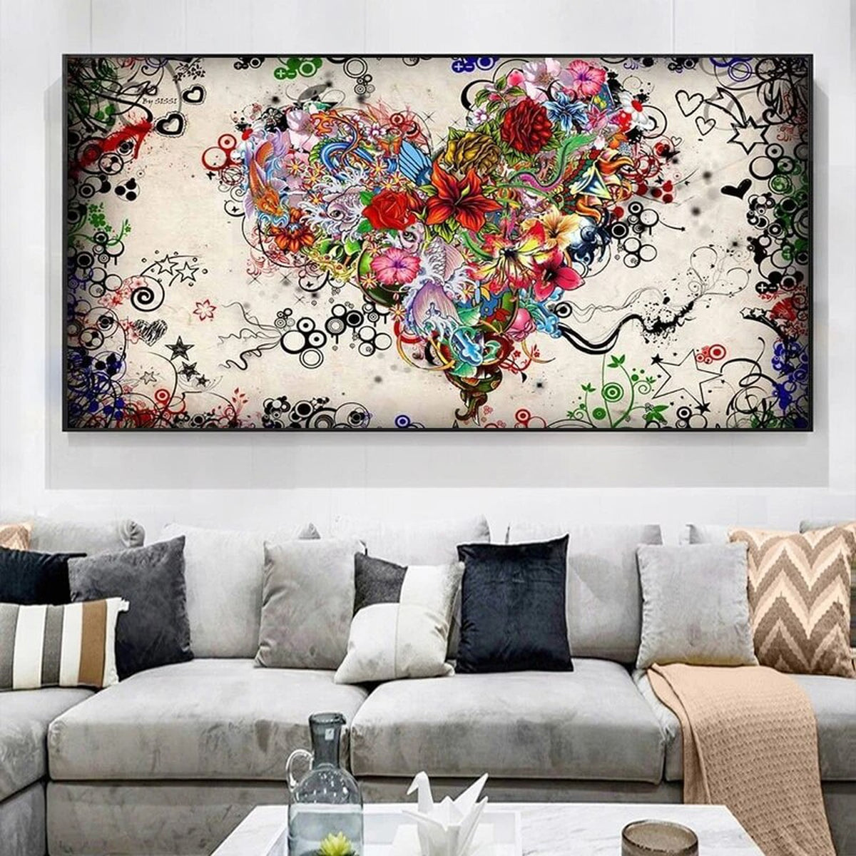 Modern Art Colourful Heart Flowers Canvas Wall Art