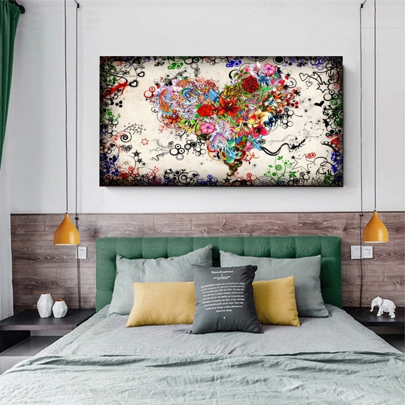 Modern Art Colourful Heart Flowers Canvas Wall Art-ChandeliersDecor