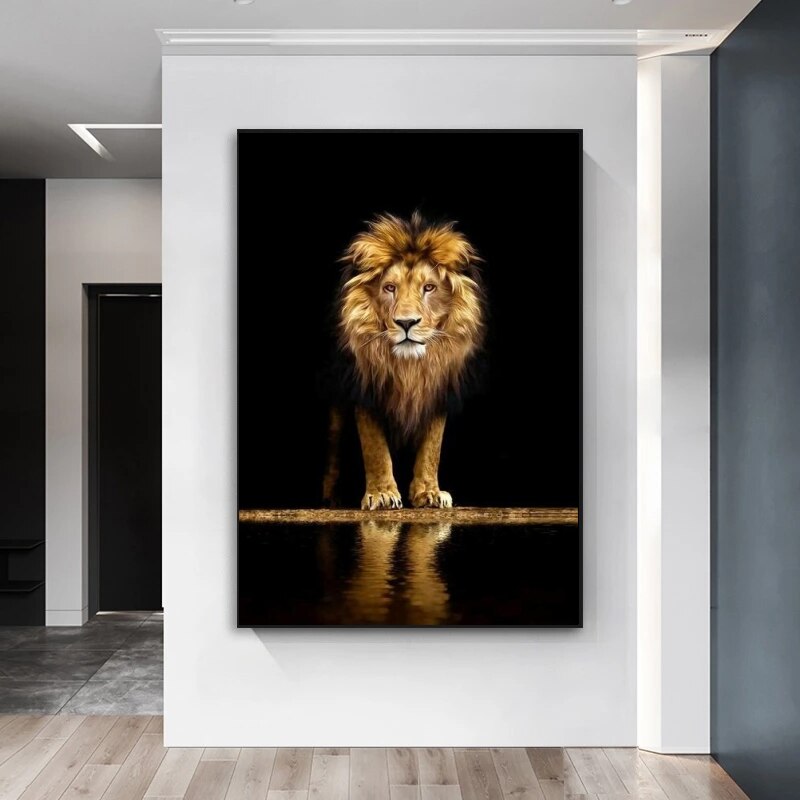 Modern Art Lion In The Dark Canvas Wall Art-ChandeliersDecor