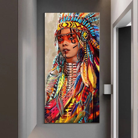 Modern Art Red Indian Women Canvas Wall Art-ChandeliersDecor