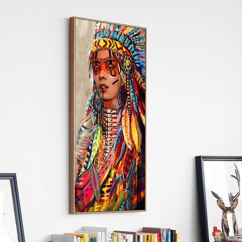 Modern Art Red Indian Women Canvas Wall Art-ChandeliersDecor