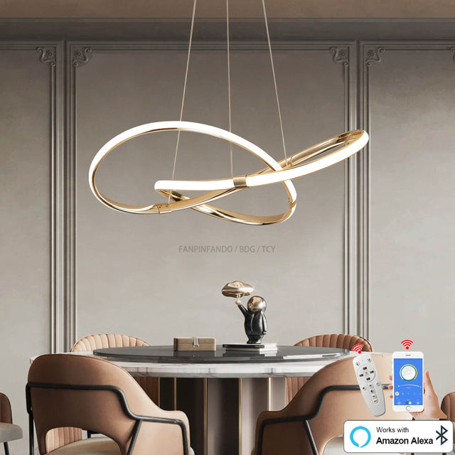 Modern Chrome Plated Gold LED Chandelier for Dining and Living Room