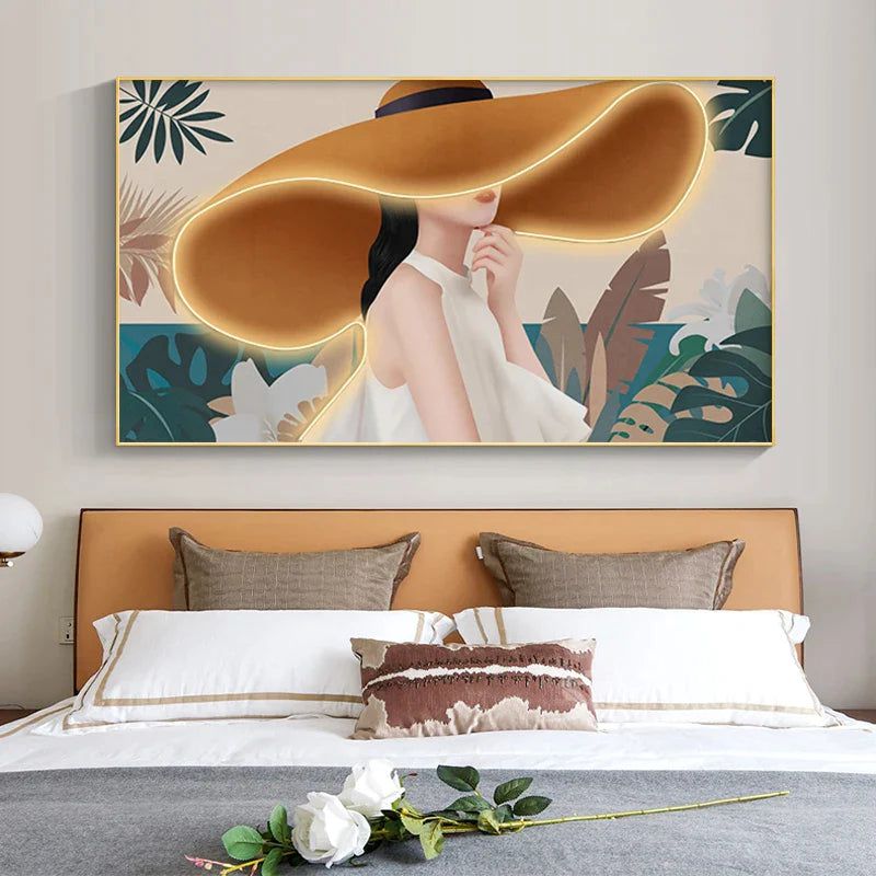 Modern Lady with Hat LED Luminous Wall Lamp - Decorative Interior Art-ChandeliersDecor