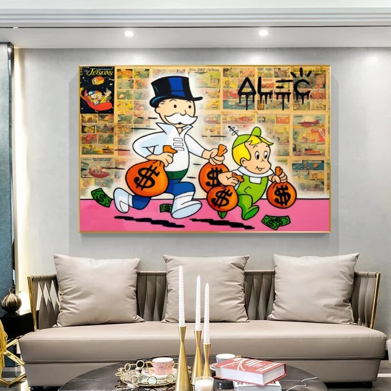 Money Bags - Alec Monopoly Art on Display-ChandeliersDecor