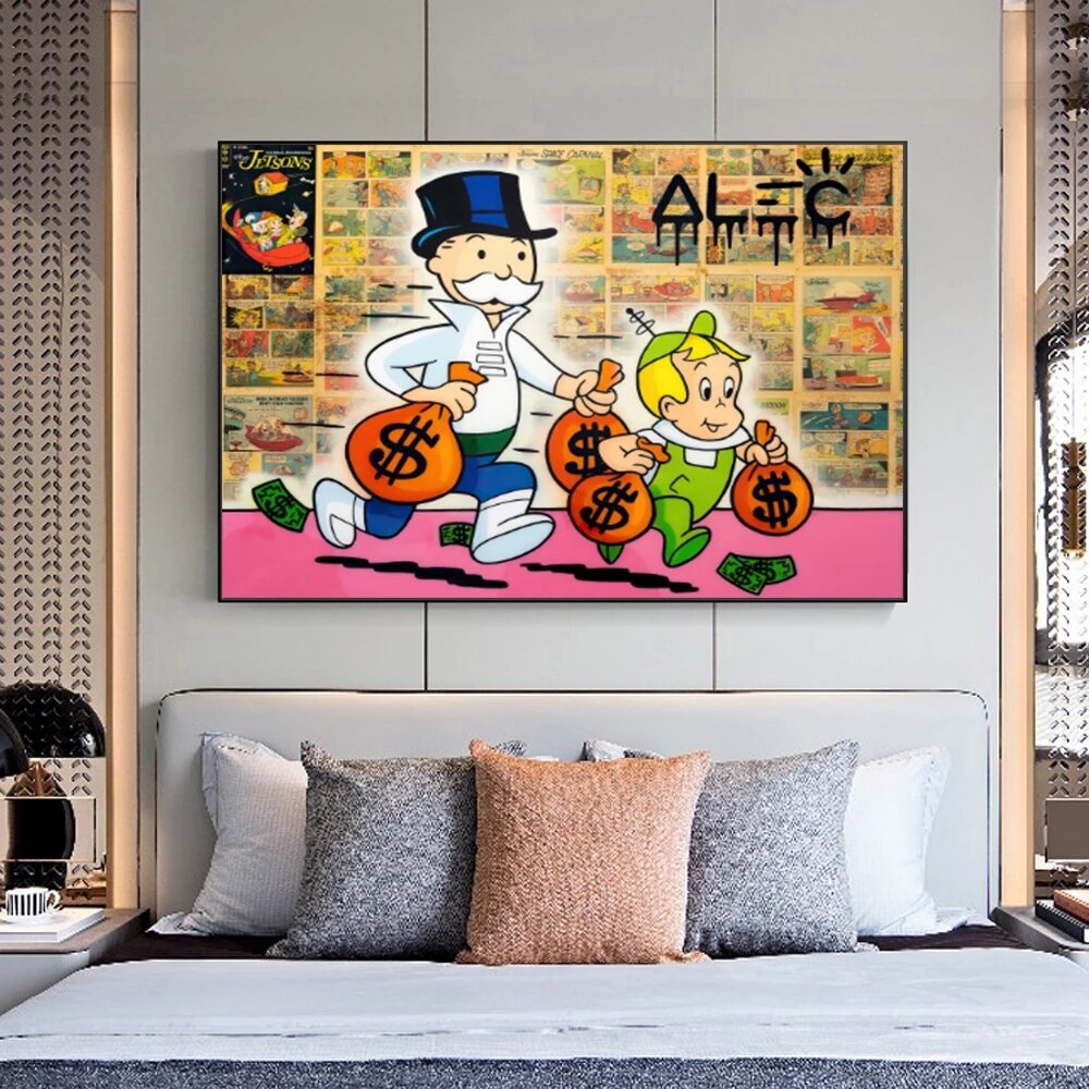 Money Bags - Alec Monopoly Art on Display-ChandeliersDecor