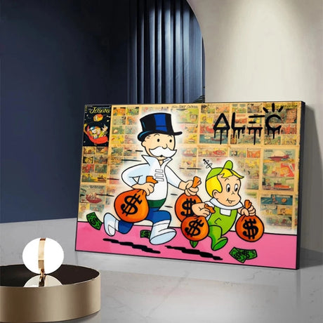 Money Bags - Alec Monopoly Art on Display-ChandeliersDecor