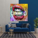 Money Lips Graffiti Canvas Wall Art-ChandeliersDecor