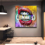 Money Lips Graffiti Canvas Wall Art-ChandeliersDecor