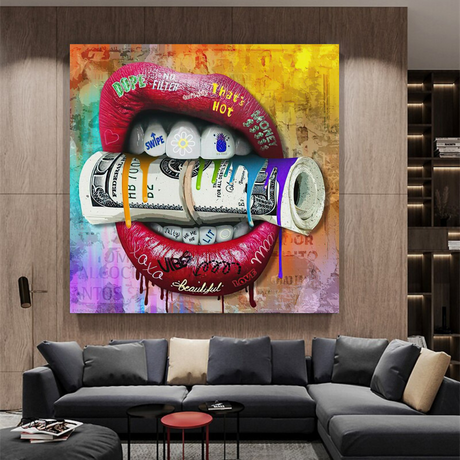 Money Lips Graffiti Canvas Wall Art-ChandeliersDecor