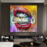 Money Lips Graffiti Canvas Wall Art-ChandeliersDecor