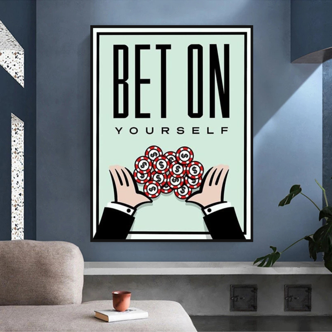 Monopoly Bet on Yourself Card Canvas Wall Art-ChandeliersDecor