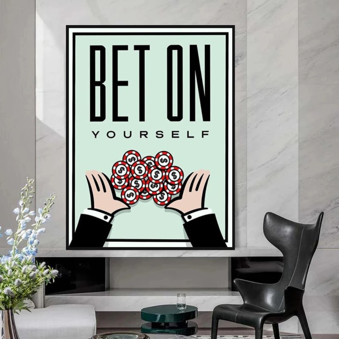 Monopoly Bet on Yourself Card Canvas Wall Art-ChandeliersDecor