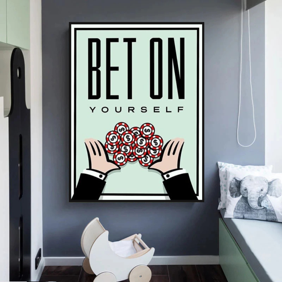 Monopoly Bet on Yourself Card Canvas Wall Art-ChandeliersDecor