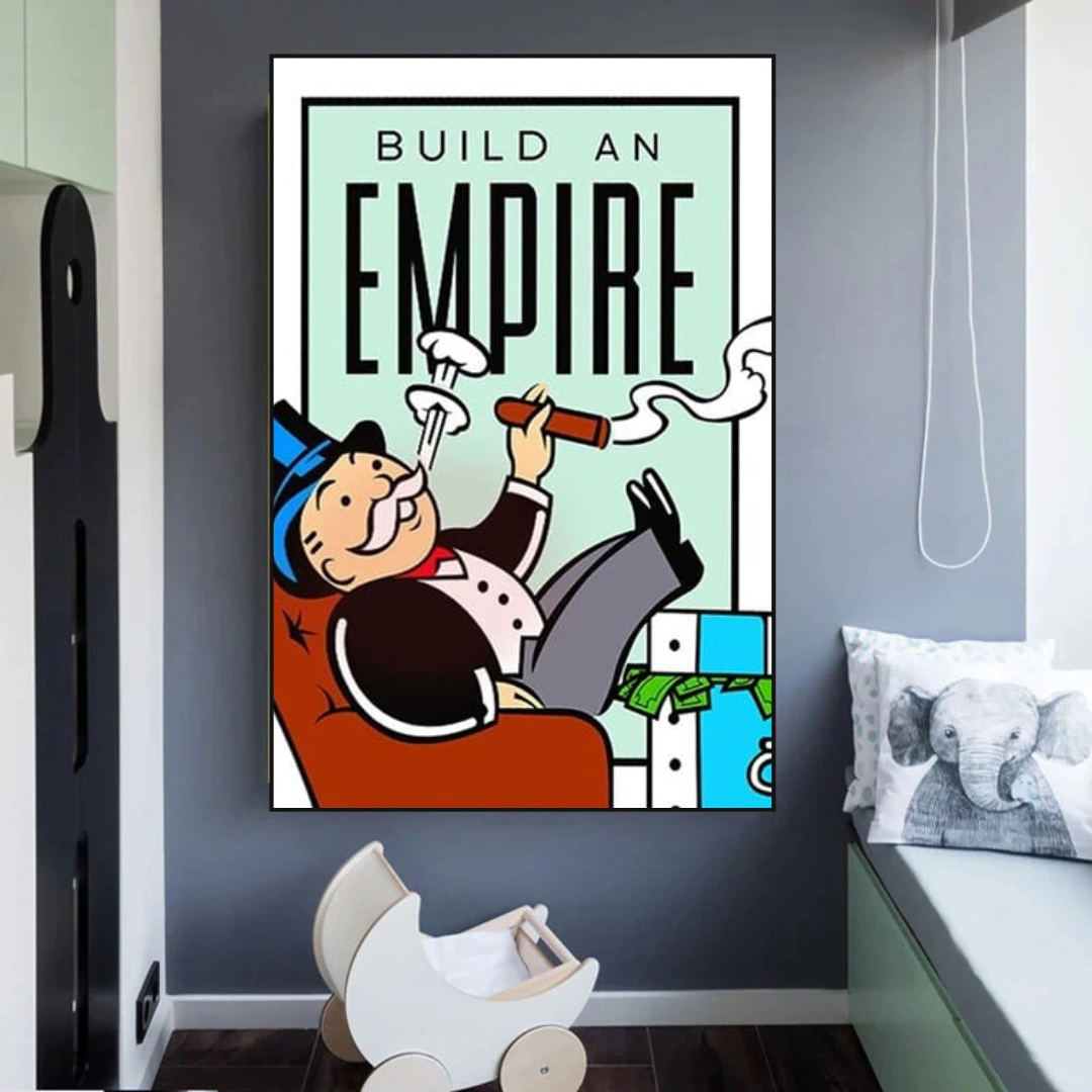 Leinwand-Wandkunst mit Monopoly-Karte „Build an Empire“. 