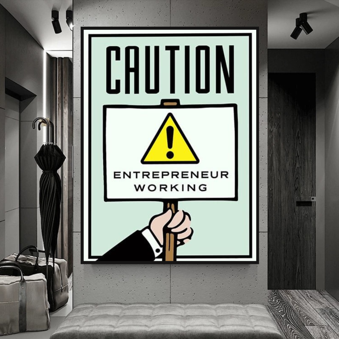 Monopoly Caution Enterpreneur Card Canvas Wall Art-ChandeliersDecor