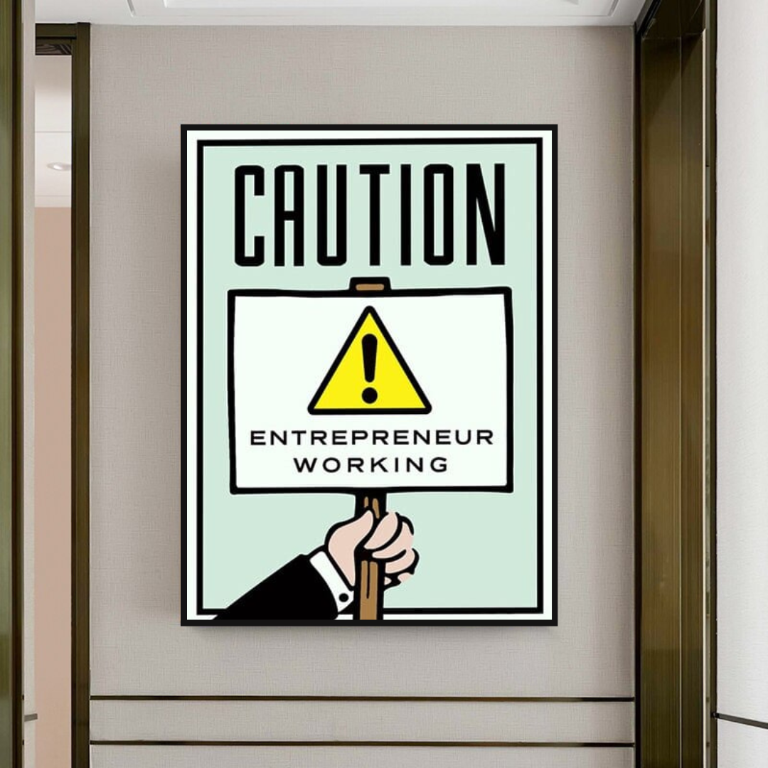 Monopoly Caution Enterpreneur Card Canvas Wall Art-ChandeliersDecor