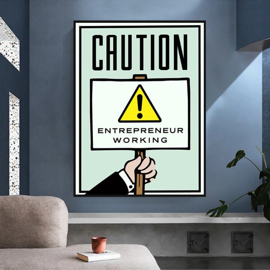 Monopoly Caution Enterpreneur Card Canvas Wall Art-ChandeliersDecor