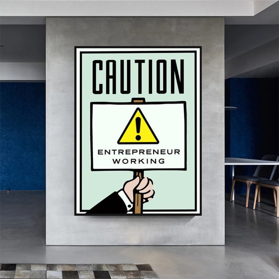 Monopoly Caution Enterpreneur Card Canvas Wall Art-ChandeliersDecor