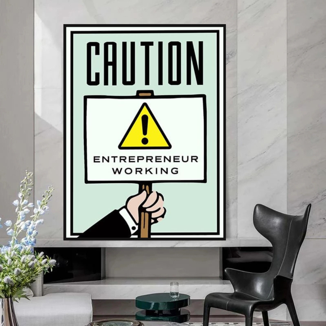 Monopoly Caution Enterpreneur Card Canvas Wall Art-ChandeliersDecor