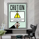 Monopoly Caution Enterpreneur Card Canvas Wall Art-ChandeliersDecor