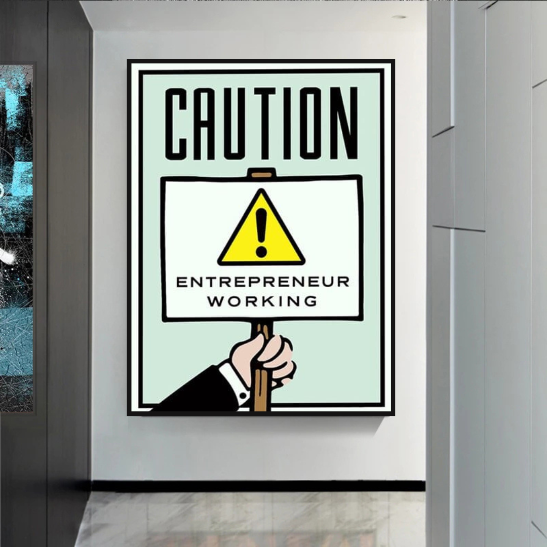 Monopoly Caution Enterpreneur Card Canvas Wall Art-ChandeliersDecor