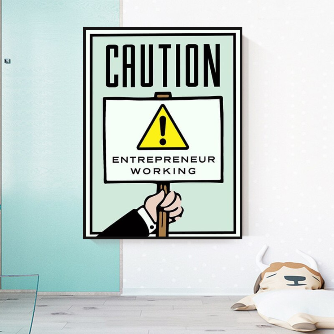 Monopoly Caution Enterpreneur Card Canvas Wall Art-ChandeliersDecor