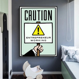 Monopoly Caution Enterpreneur Card Canvas Wall Art-ChandeliersDecor