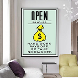 Monopoly Hard Work Pays Off Card Canvas Wall Art