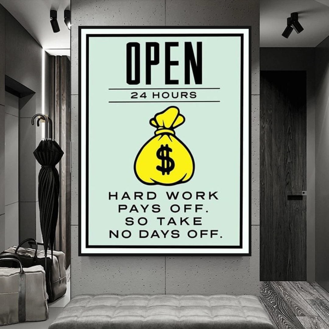 Monopoly Hard Work Pays Off Card Canvas Wall Art-ChandeliersDecor