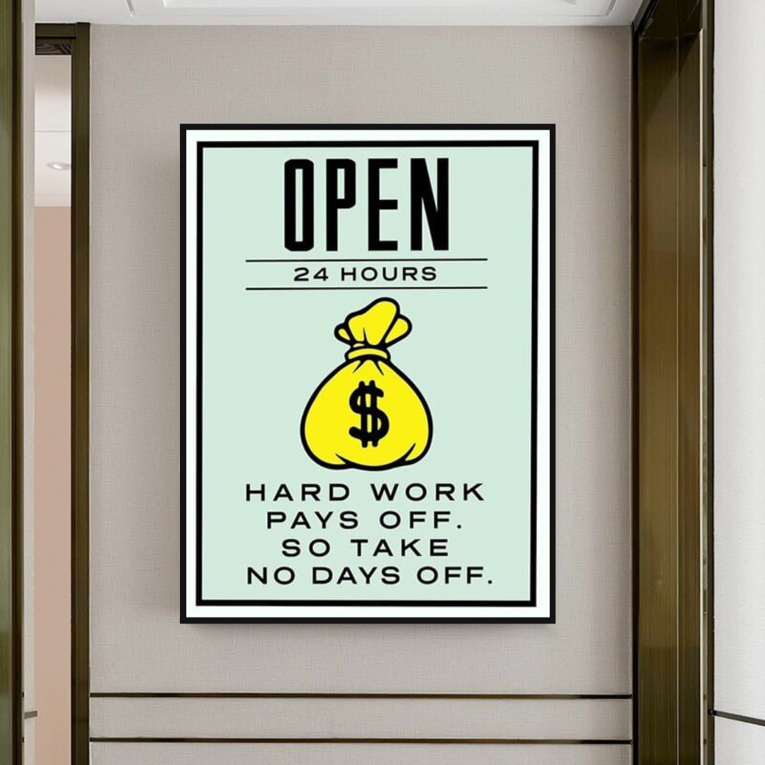 Monopoly Hard Work Pays Off Card Canvas Wall Art-ChandeliersDecor