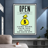 Monopoly Hard Work Pays Off Card Canvas Wall Art-ChandeliersDecor