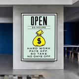 Monopoly Hard Work Pays Off Card Canvas Wall Art-ChandeliersDecor