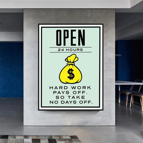 Monopoly Hard Work Pays Off Card Canvas Wall Art-ChandeliersDecor