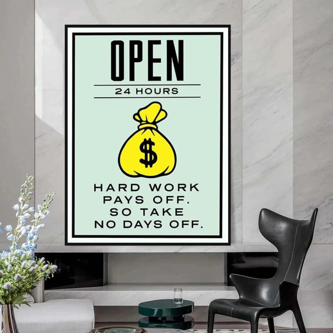 Monopoly Hard Work Pays Off Card Canvas Wall Art-ChandeliersDecor