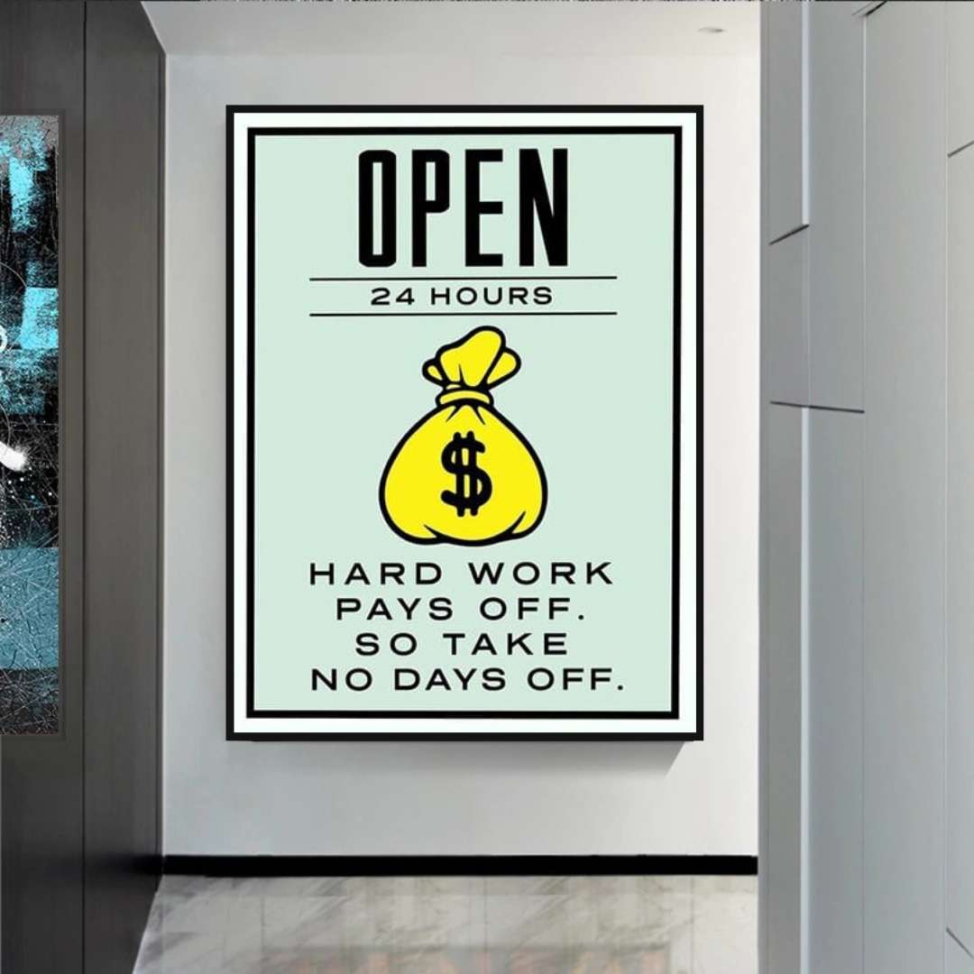 Monopoly Hard Work Pays Off Card Canvas Wall Art-ChandeliersDecor