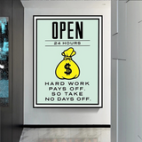 Monopoly Hard Work Pays Off Card Canvas Wall Art-ChandeliersDecor