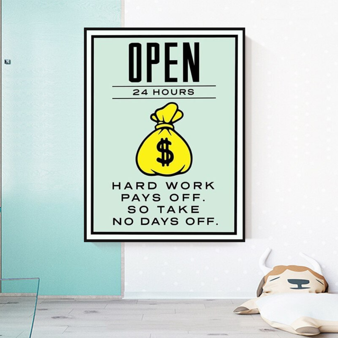 Monopoly Hard Work Pays Off Card Canvas Wall Art-ChandeliersDecor
