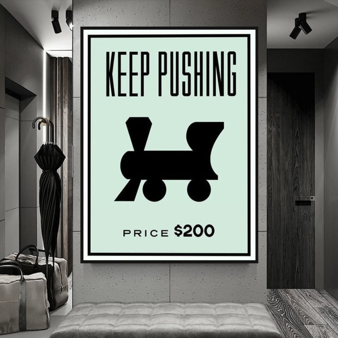 Monopoly Keep Pushing Card Canvas Wall Art-ChandeliersDecor